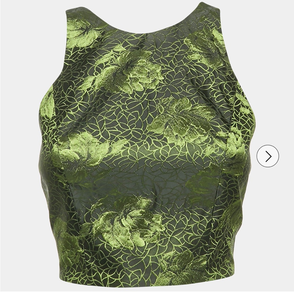 Alice + Olivia Green jacquard Floral Crop Top